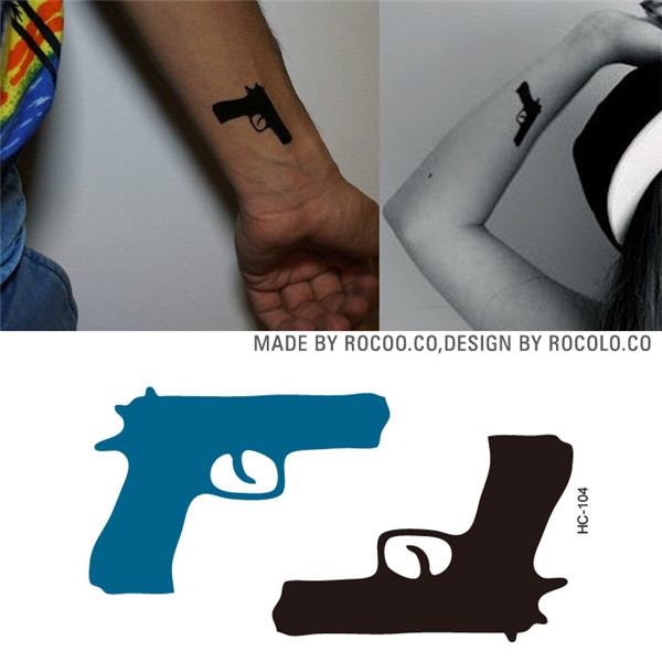 HC1104 Wholesale Waterproof Temporary Tattoo Stickers Personalized Pistol Pattern Fast Fake Tattoo Hip Hop Body Art