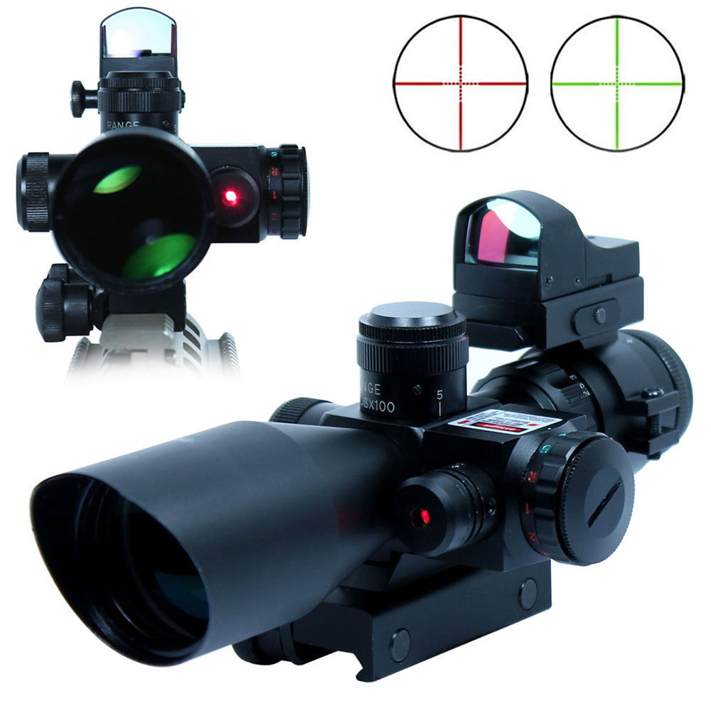 2.5 10X40 Tactical Rifle Scope w/ Red Laser & Mini Reflex 3 MOA Red Dot