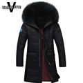 Fashion Long Mens Down Parka Korean Design Thick Winter Coat Men With Fur Hooded Solid Black