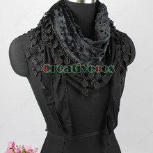 Stylish Elegant Fashion Women s Plush Polka Dot Bump 2 Layer Triangle Scarf Shawl Wrap Lace