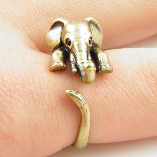 1pc Free shipping 2015 New Elephant Animal Wrap Ring in Antique Silver and Bronze color for