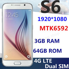 In Stock S6 phone android 5.0 Octa core fingerprint sm g9200 phone 3G Ram 32G Rom MTK6582 Quad core smartphone nano sim 1280*720