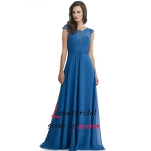 Mother 2016 Cap Sleeve Wedding Party Dresses Royal Blue Chiffon Lace Bridesmaid Gown Long Pleat Vestidos De Fiesta CJ255