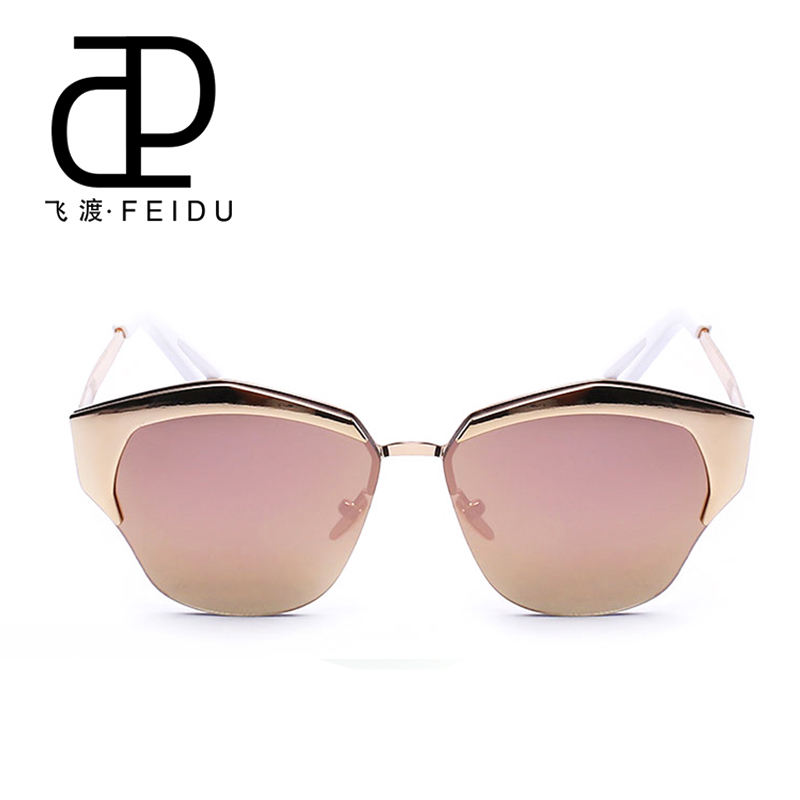 FEIDU Vintage Semi Rimless Sunglasses Women Brand Designer Mirrored Sun Glasses For Women Oculos De Sol