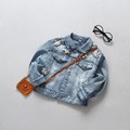 2017 Spring Baby Girl Clothes Fine Nail Bead Jeans Jacket Cotton Solid Oxford Turn down Collar