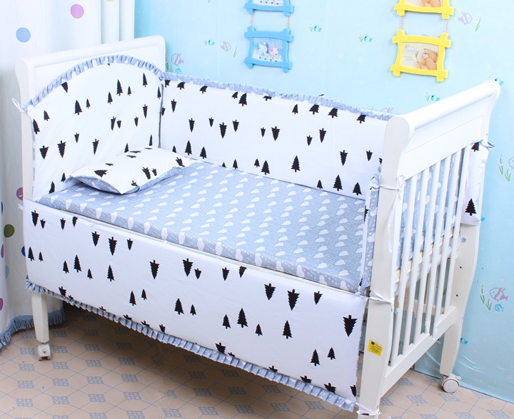 Детские товары Discount! 6pcs Cotton Baby Crib Bedding Set for Girl Boys Cartoon Newborn Baby Bed Linen ,include(bumper+sheet+pillowcase)