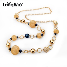 Vintage Silver Gold Chain Necklace Jewelry Unique Biloux Colliers 2015 Yellow Blue Crystal Beads Long Necklaces Women SNE150827