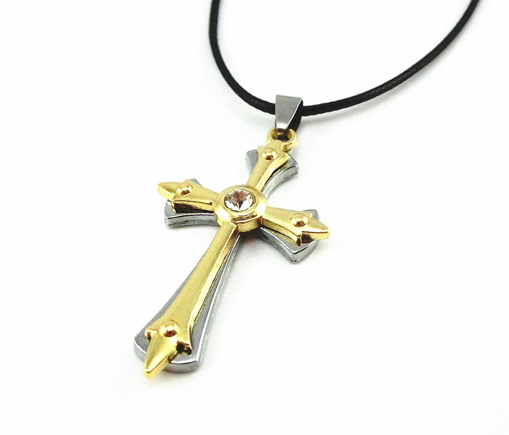 silver cross  charms cross steel necklace leather necklaces pendant.jpg charms gold for stainless