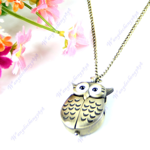 On Sale On Sale 1pc Bronze Cute Open Close Wing Owl Pendant Necklace Chain Quartz Pocket