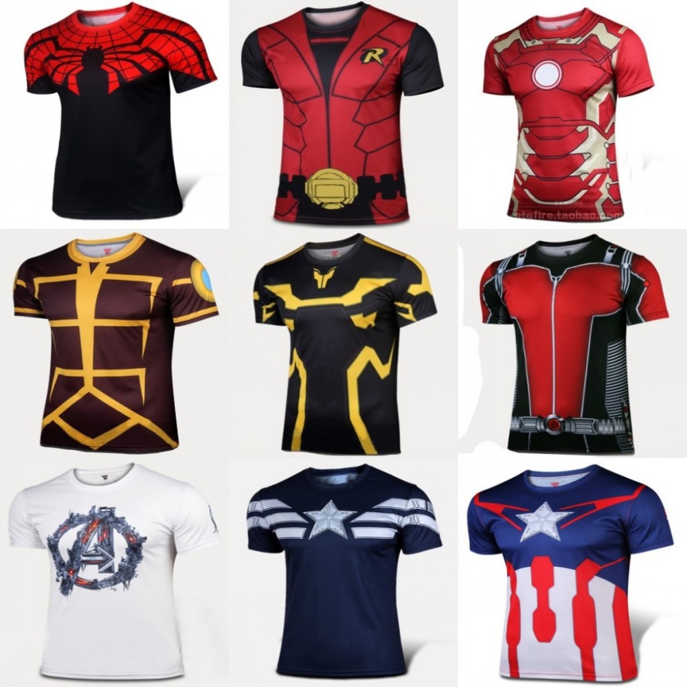 Marvel Super Heroes Avenger Captain America Batman sport T shirt Men Compression Armour Base Layer Thermal
