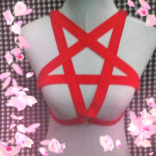 Hot sale rave wear pentagram body harness bra pastel goth elastic sexy lingerie top O ring women bralette garter belt retail