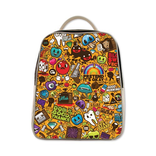 Original Kid School Bags Customized Sticker Bomb Leather Backpack Free