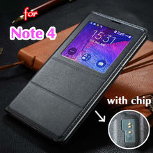 Smart View Auto Sleep Wake Shell With Original Chip Battery Bag Leather Case Flip Cover For Samsung Galaxy Note 4 Note4 N9100