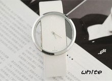 Grande del dial transparente hollow moda de corea del hombre de la marca de relojes casuales de cuero retro tablas par de relojes de señora