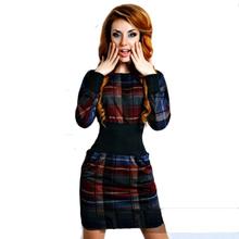 Hot sale regatas femininas 2016 Women Tartan Patchwork Tunic Party Evening Sexy A-Line O-neck Dress plus size XL freee shipping