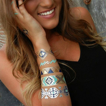 Metallic Gold Silver Necklace Bracelets Flowers Body Art Temporary Tattoo Sexy Non Toxic Flash Tattoos Sticker
