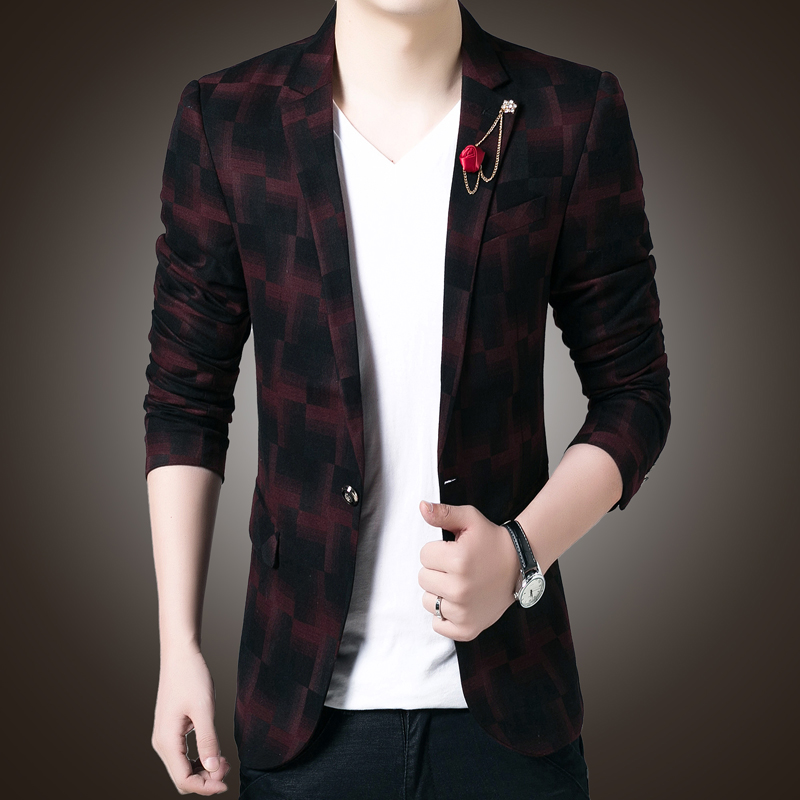 2015 spring and winter new Korean Slim plaid business suit upscale men s gray woolen