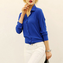 Women Blouses Direct Selling Free Shipping Button Solid 2015 Autumn New Long-sleeve Shirt Female Chiffon Women’s Slim Clothing