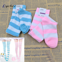 Cute Lolita Over-knee Wide Stripe Cotton Socks Thigh High Socks