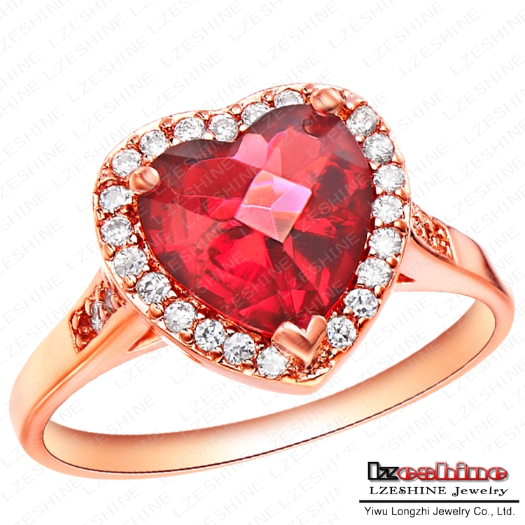 I Love You Rings Romantic Crystal Heart Ring Real 18K Rose Gold Plated Red Ruby Imitation