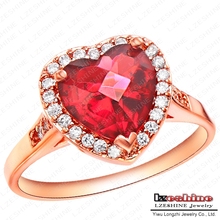 I Love You Rings Romantic Crystal Heart Ring Real 18K Rose Gold Plated Red Ruby Imitation Rings WX-RI0062
