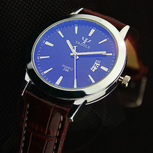 Nuevo 2015 hombres relojes de primeras marcas de lujo cristal azul correa de cuero del negocio con fecha de cuarzo ocasional de hombres reloj