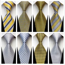NT0165 Gold White Yellow Stripe Smooth Jacquard  Elegant Silk Polyester Man Business Wedding  Tie Casual Necktie Woven Classic