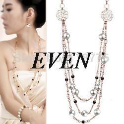 Europe Fashion Pearl Jewelry Austrian Crystal Flower Bead Long Necklace Sweater Chain Necklaces Pendants For Women
