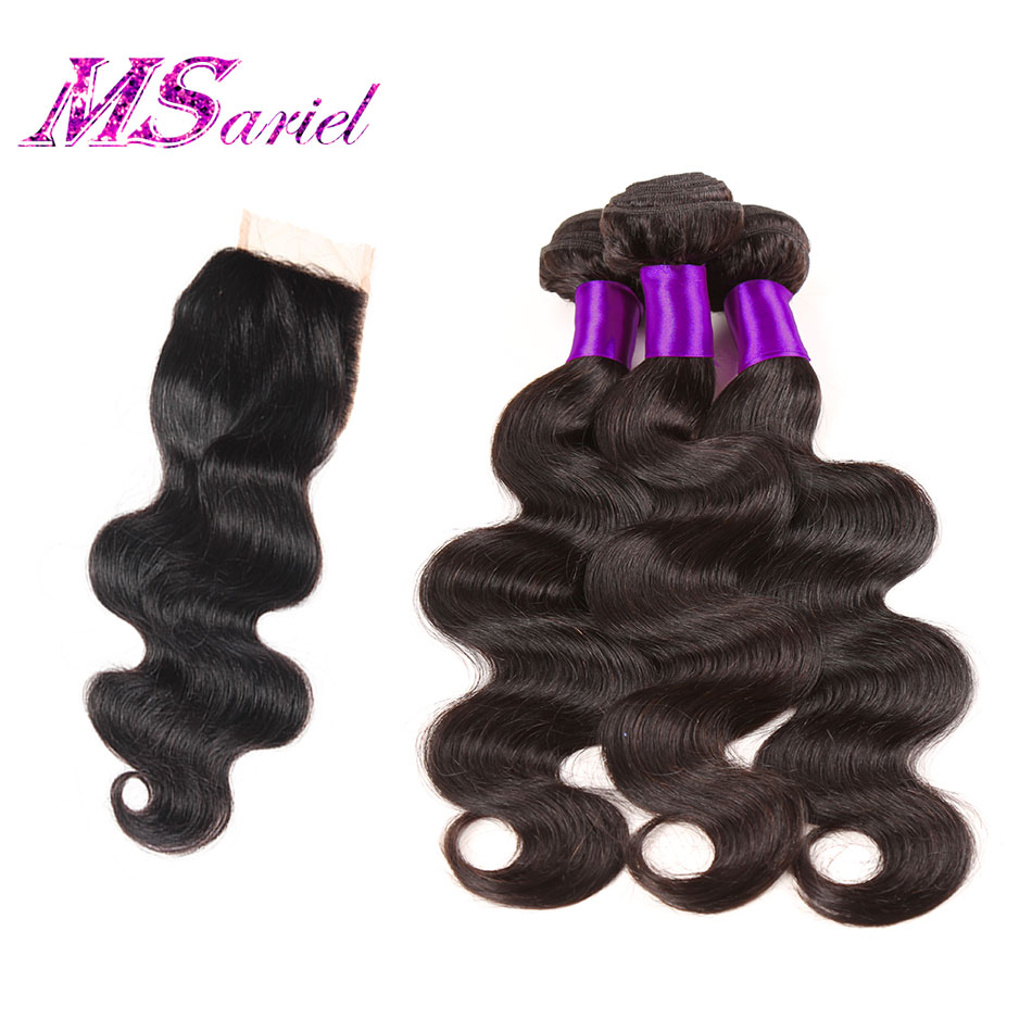 4pc Malaysian Body Wave With Closure 7a Grade Unprocessed Malaysian Virgin Hair With Closure 1b Human Hair Bundles With Closure