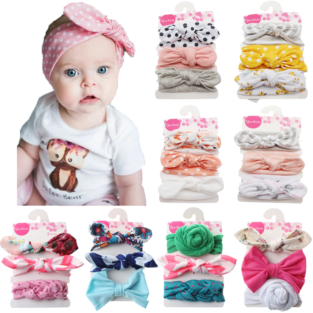 3Pcs//Set Baby Girls Kids Cotton Bowknot Headband Children Hair Band Headwear