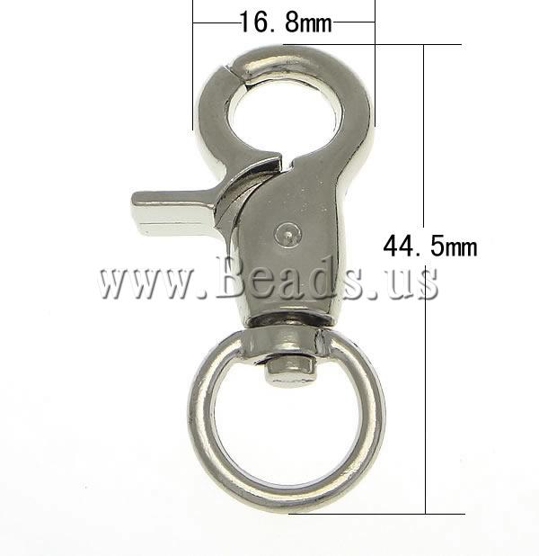 Free shipping!!!Zinc Alloy Lobster Swivel Clasp,Famous, platinum color plated, nickel, lead & cadmium free, 16.80x44.50x8mm