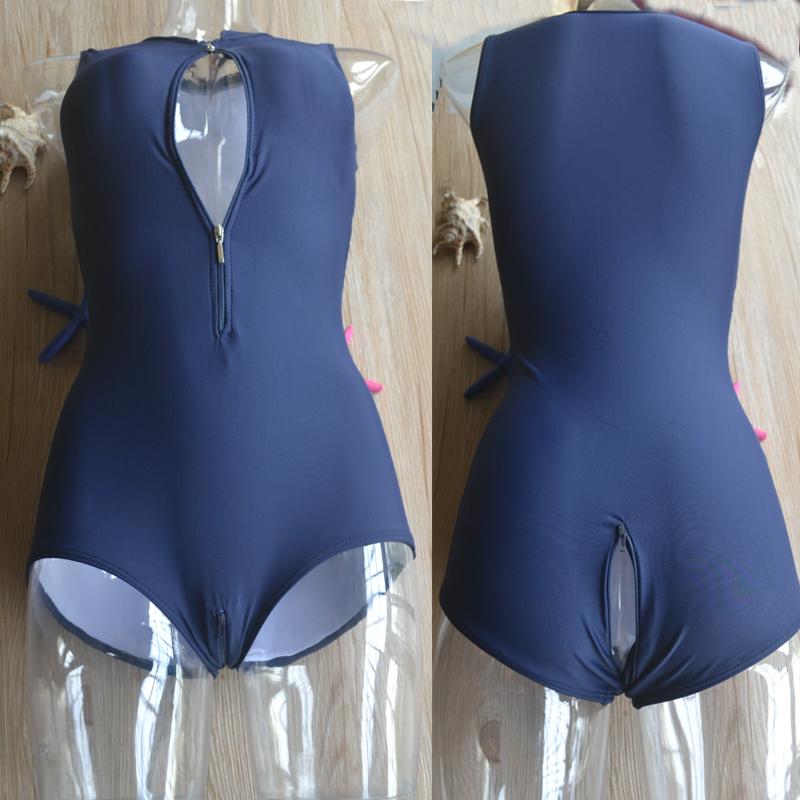 2021 Hot Japanese Sukumizu School Swimsuit One Pieces Women Blue Bathing Suit Sexy Two Zipper