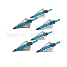 12pcs bow and carbon arrow hunting broadheads 100grain 3 blades blue arrowhead tip for take down