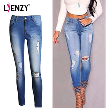 LIENZY Skinny Ripped Jeans High Waist Light Blue Pencil Denim Jeans For Spring Scrached Trousers Jeans