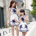 2016 Fashion Print Mother Daughter Dress Sleeveless Family Outfit Matching Summer Dresses For Ladies And Girls