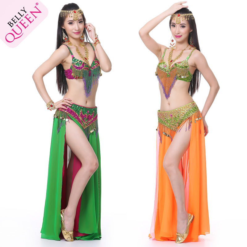 2015 brand Belly Dance Costume scrunchy Indian Dress Bellydance Dress Womens Belly Dancing Costume Exercise 3pcs