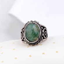  Antique Silver Plated Oval Green Jade Hollow Out Women Party 6 5 8 9 Rings