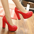 2016 New Heels 11CM Patent Leather Round Toe Women Pumps Plus size Party Wedding Sexy Ladies
