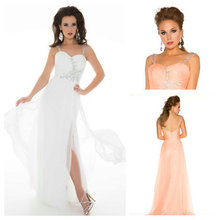2016 Prom Dresses Semi Joias Dress Beading Limited Elegant Coral Chiffon For Juniors Long Suits With Side Slit New Arrival