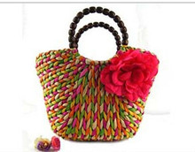 10pcs/lot Boho Big Flower Straw Casual Tote Bag