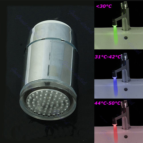 F85 Free Shipping 3 Color LED Filter Glow Bathroom Sink Basin Faucet Temperature Sensor Light Tap