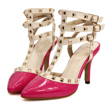 Ship Fashion Hot Women summer Pumps 2016 Ladies Sexy Pointed Toe Rivets Buckle Studded Stiletto High Heel Sandals Shoes P5C08