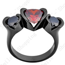 Size 6 7 8 9 10 Jewelry Honey Heart Ruby Zircon Black Sapphire Anel Aneis 10KT