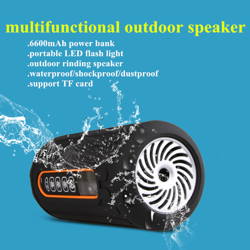 New LED flash portable speaker 6600mah power bank TF card bluetooth bicycel speaker outdoor riding waterproof wireless speaker