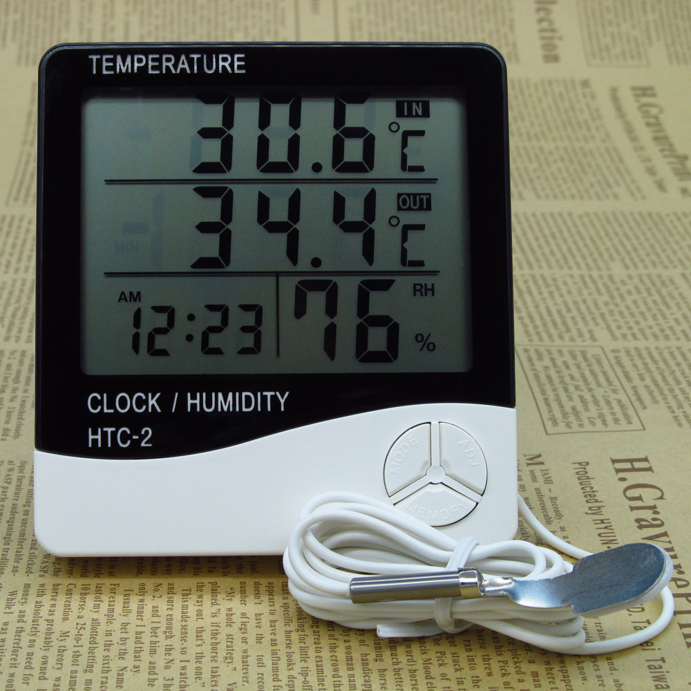 HTC 2 LCD Digital Thermometer Hygrometer Electronic Temperature Humidity Meter Clock Weather Station In outdoor Tester