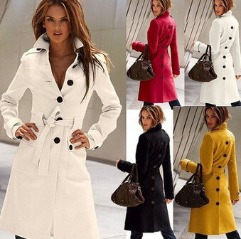 2015 Women Long Trench Coat European And American Overcoat Spring Winter Slim Waist Desigual Sexy Wool Coat Women