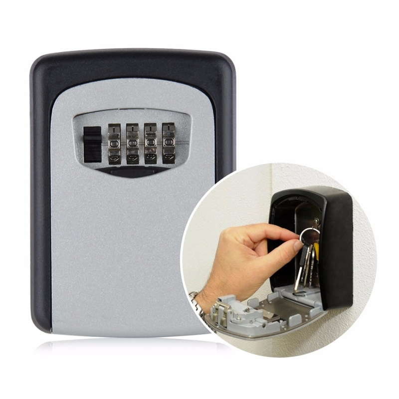 Wall Mount Key Storage Security Lock with 4 Digit Combination Password Keys Hook Organizer Aluminum Alloy Secret Safe Box YSH00