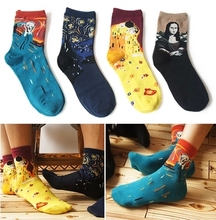 men socks women socks Van G ogh mural art Harajuku street graffiti lovely autumn Korean new