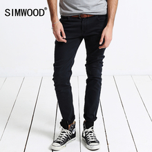 2016 New Arrival SIMWOOD Brand Black Men Pencil Jeans Slim Fit Casual Zipper Fly Denim Pants Plus Size Free Shipping SJ6001
