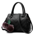 Korean Style Fashion Ladies Elegant Handbag Wove Pattern Fur Ball Women Casual Simple Shoulder Bag All
